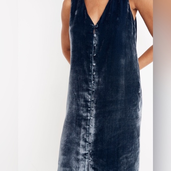 MADEWELL BY JCREW BLUE VELVET BUTTON FRONT MIDI DRESS WITH SIDE SLITS TRENDY - Picture 1 of 13